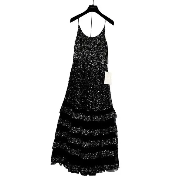 Mac Duggal Black 10883 Embellished Scoop Neck Tiered Formal Gown Dress size 8 - Picture 5 of 9